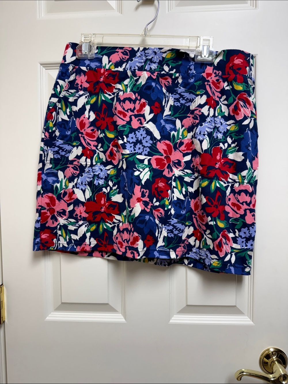 croft & barrow Navy Floral Mini Skirt with Red and Pink Blooms